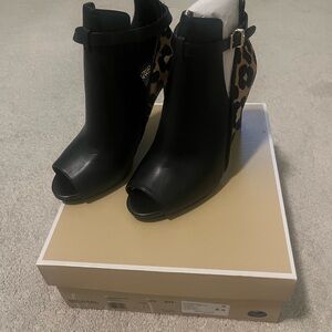 MICHAEL Michael Kors Black and Leopard Heeled Boots NEW